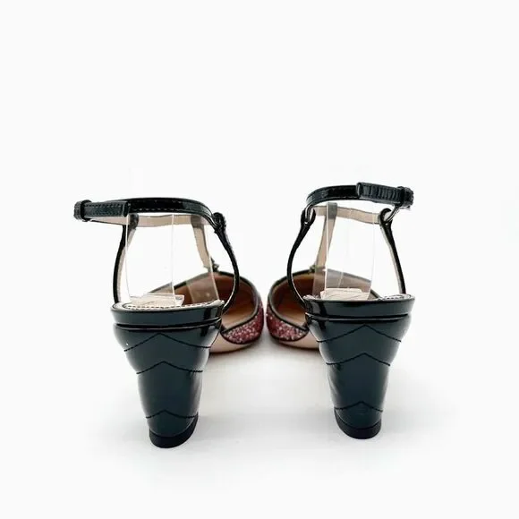 GUCCI Pink Glitter T-Strap Embellished Size 37.5 US 7.5 Leather GG Marmont - Picture 9 of 14